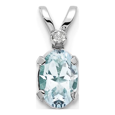 14K White Gold Aquamarine & Diamond Birthstone Pendant
