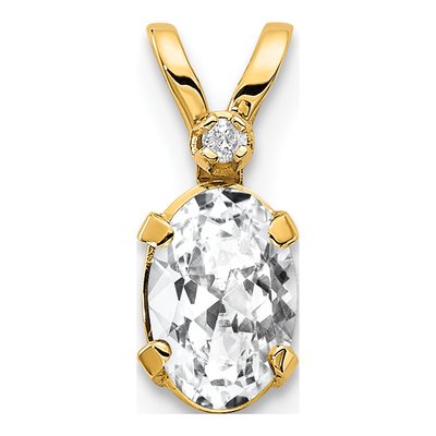 14K Yellow Gold White Topaz & Diamond Birthstone Pendant