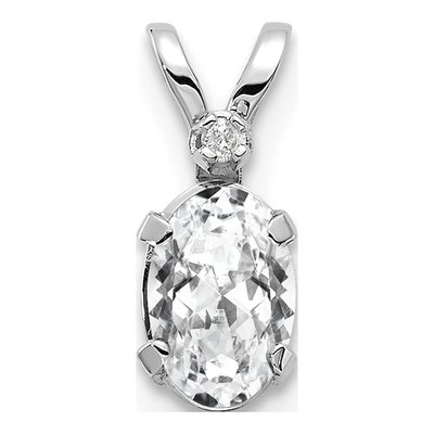14K White Gold White Topaz & Diamond Birthstone Pendant