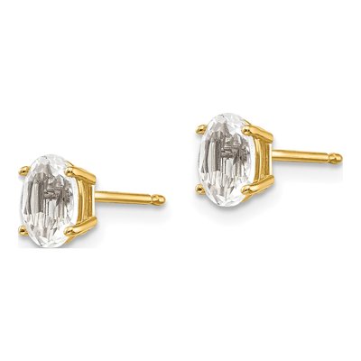 14K Yellow Gold White Topaz Oval Stud Earrings – view 2