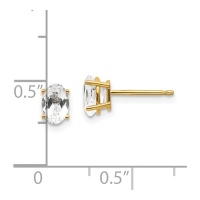 14K Yellow Gold White Topaz Oval Stud Earrings – view 4