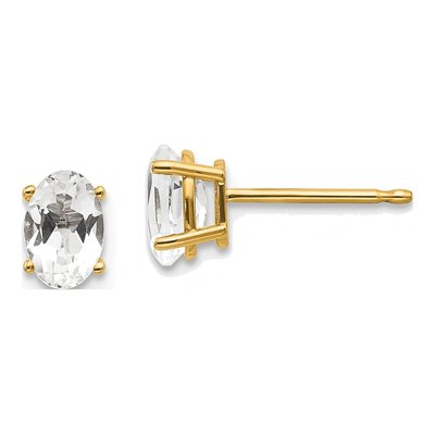 14K Yellow Gold White Topaz Oval Stud Earrings