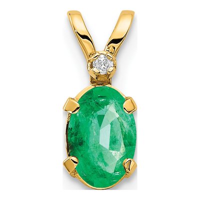14K Yellow Gold Emerald & Diamond May Birthstone Pendant