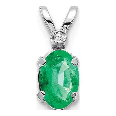 14K White Gold Emerald & Diamond May Birthstone Pendant