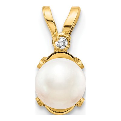 14K Yellow Gold Freshwater Cultured Pearl & Diamond June Birthstone Pendant