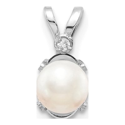 14K White Gold Freshwater Cultured Pearl & Diamond June Birthstone Pendant