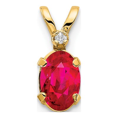 14K Yellow Gold Ruby & Diamond July Birthstone Pendant