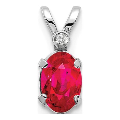 14K White Gold Ruby & Diamond July Birthstone Pendant