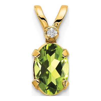 14K Yellow Gold Peridot & Diamond Oval August Birthstone Pendant