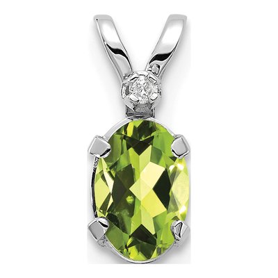 14K White Gold Peridot & Diamond Birthstone Pendant