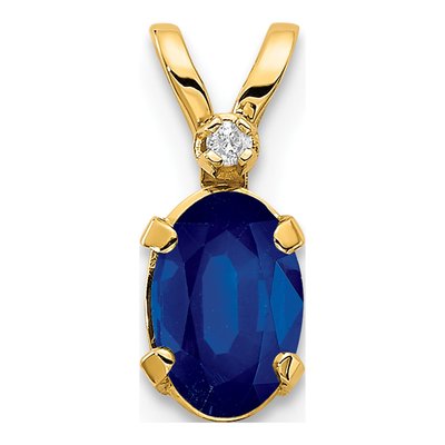 14K Yellow Gold Sapphire & Diamond Birthstone Pendant