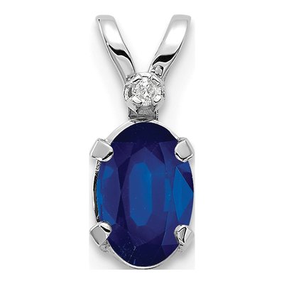 14K White Gold Sapphire & Diamond Birthstone Pendant