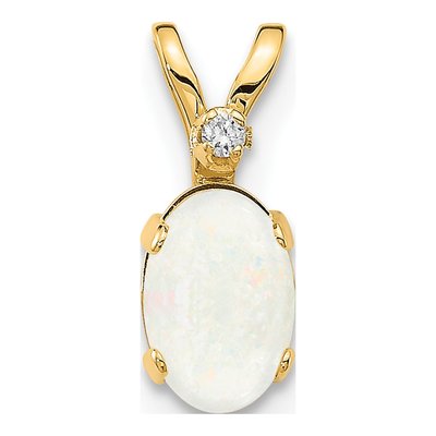 14K Yellow Gold Opal & Diamond October Pendant