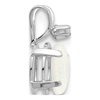 14K White Gold Opal & Diamond October Birthstone Pendant – view 2