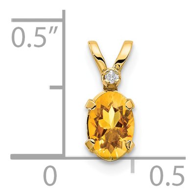 14K Yellow Gold Citrine & Diamond Oval November Birthstone Pendant – view 3