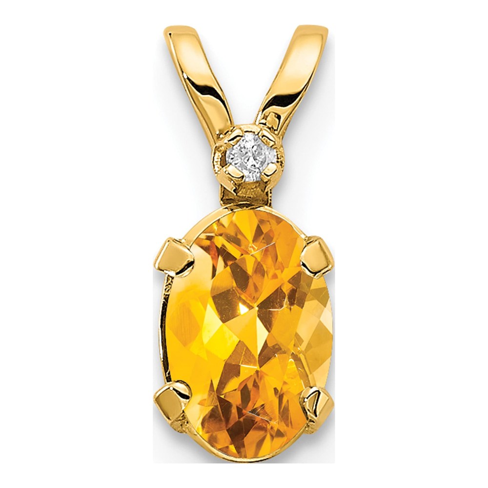14K Yellow Gold Genuine Citrine & Diamond Pendant