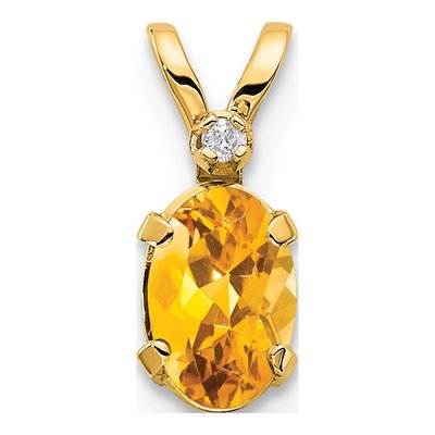 14K Yellow Gold Citrine & Diamond Oval November Birthstone Pendant
