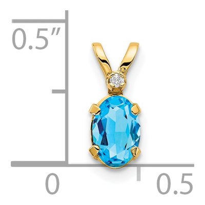 14K Yellow Gold Swiss Blue Topaz & Diamond December Birthstone Pendant – view 3