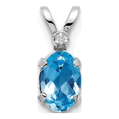 14K White Gold Swiss Blue Topaz & Diamond December Pendant