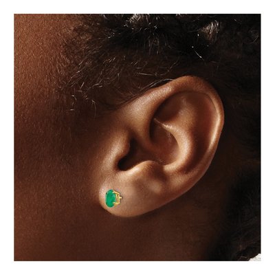 14K Yellow Gold Emerald Oval May Birthstone Stud Earrings – view 4