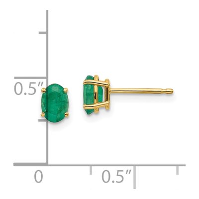 14K Yellow Gold Emerald Oval May Birthstone Stud Earrings – view 5