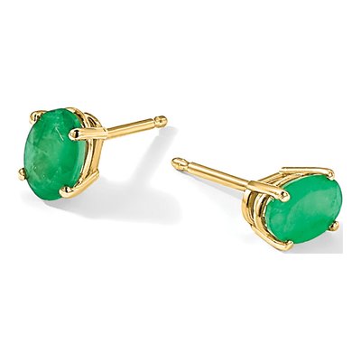 14K Yellow Gold Emerald Oval May Birthstone Stud Earrings – view 6