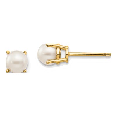 14K Yellow Gold 4.5mm Near Round Freshwater Cultured Pearl Stud Earrings