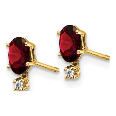14K Yellow Gold Oval Garnet & Diamond Birthstone Stud Earrings – view 2
