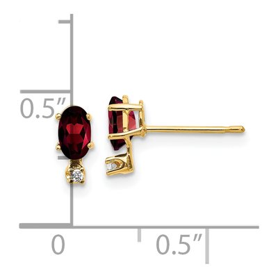 14K Yellow Gold Oval Garnet & Diamond Birthstone Stud Earrings – view 4
