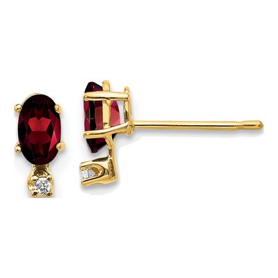 14K Yellow Gold Oval Garnet & Diamond Birthstone Stud Earrings