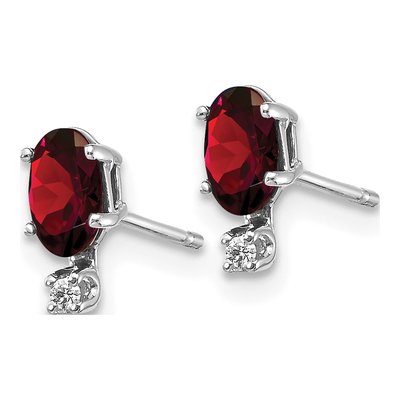 14K White Gold Oval Garnet & Diamond Stud Earrings – view 2