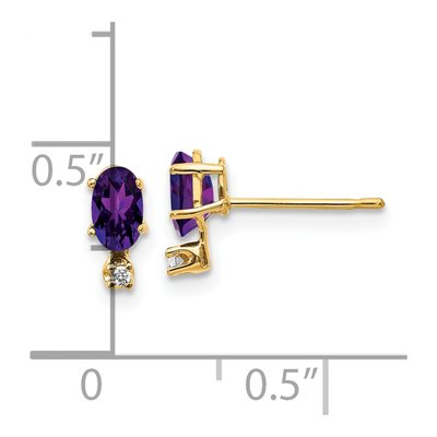 14K Yellow Gold Oval Amethyst & Diamond Birthstone Stud Earrings – view 4