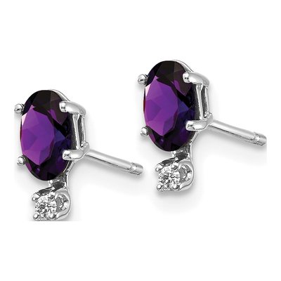 14K White Gold Oval Amethyst & Diamond Birthstone Stud Earrings – view 2