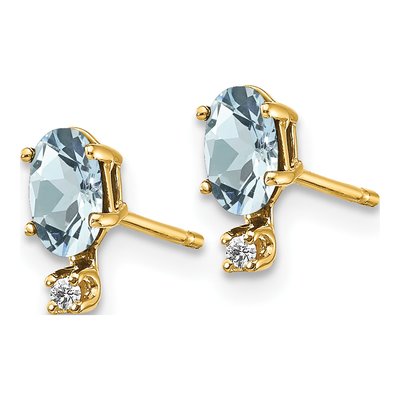 14K Yellow Gold Oval Aquamarine & Diamond March Birthstone Stud Earrings – view 2