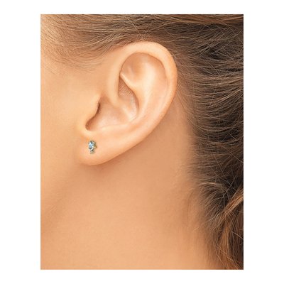 14K Yellow Gold Oval Aquamarine & Diamond March Birthstone Stud Earrings – view 3