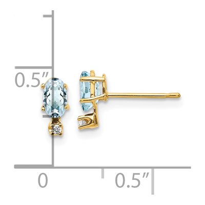 14K Yellow Gold Oval Aquamarine & Diamond March Birthstone Stud Earrings – view 4