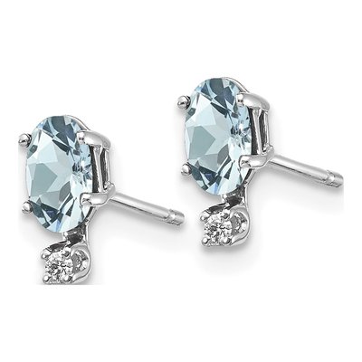 14K White Gold Oval Aquamarine & Diamond Stud Earrings – view 2