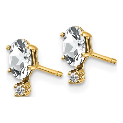 14K Yellow Gold Oval White Topaz & Diamond Birthstone Stud Earrings – view 2