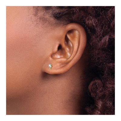 14K Yellow Gold Oval White Topaz & Diamond Birthstone Stud Earrings – view 3
