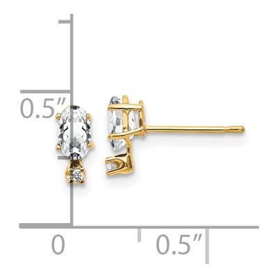 14K Yellow Gold Oval White Topaz & Diamond Birthstone Stud Earrings – view 4