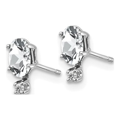 14K White Gold Oval White Topaz & Diamond Stud Earrings – view 2