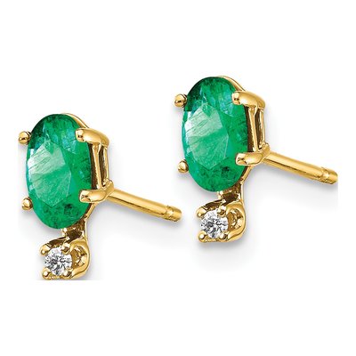 14K Yellow Gold Oval Emerald & Diamond Stud Earrings – view 3