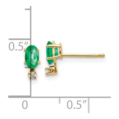 14K Yellow Gold Oval Emerald & Diamond Stud Earrings – view 5