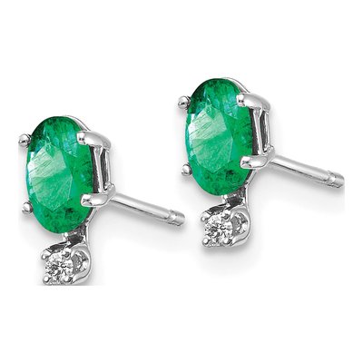 14K White Gold Oval Emerald & Diamond May Birthstone Stud Earrings – view 2