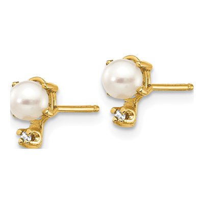 14K Gold June Pearl & Diamond Birthstone Earrings – view 2