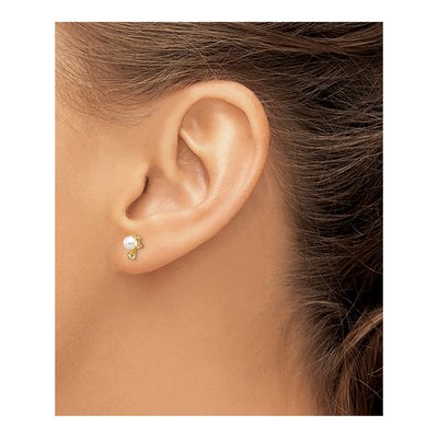 14K Gold June Pearl & Diamond Birthstone Earrings – view 3