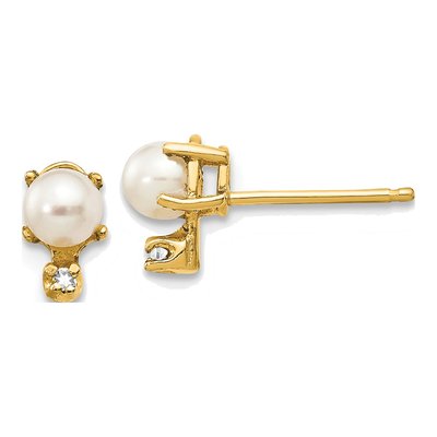 14K Gold June Pearl & Diamond Birthstone Earrings