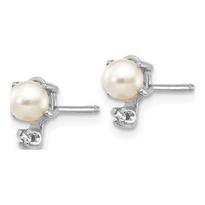 14K White Gold Pearl & Diamond June Birthstone Studs – view 2