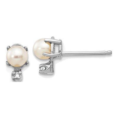 14K White Gold Pearl & Diamond June Birthstone Studs