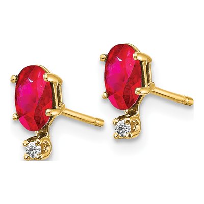 14K Yellow Gold Oval Ruby & Diamond Birthstone Stud Earrings – view 2